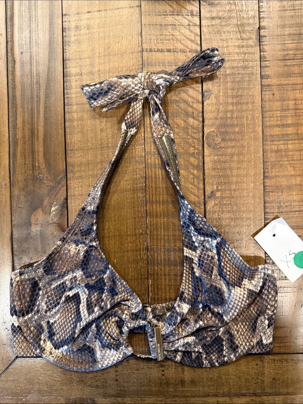 Michael Kors Brown & Black Snake Print Bikini Top
